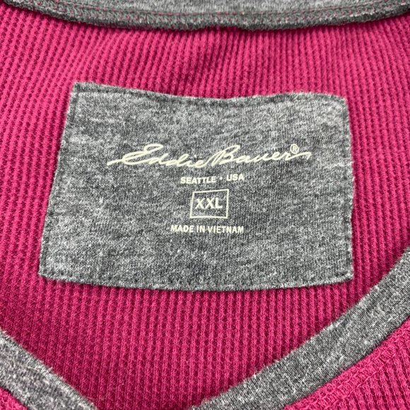 Eddie Bauer Shirt Men XXL 2XL Burgundy Gray Long Sleeve T-Shirt 1/4 Button Up - Picture 6 of 11